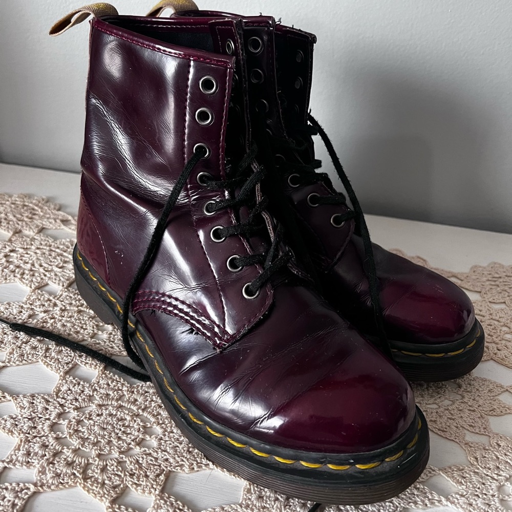 Dr. Martens (Doc Martens) Vegan 1460 Lace-up Boots - Cherry Red, Size 8